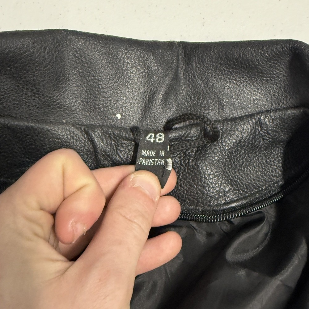 Unbranded Leather Motorcycle Jacket Mens 48 Black Fair Belted Side Lace Biker - Picture 5 of 7